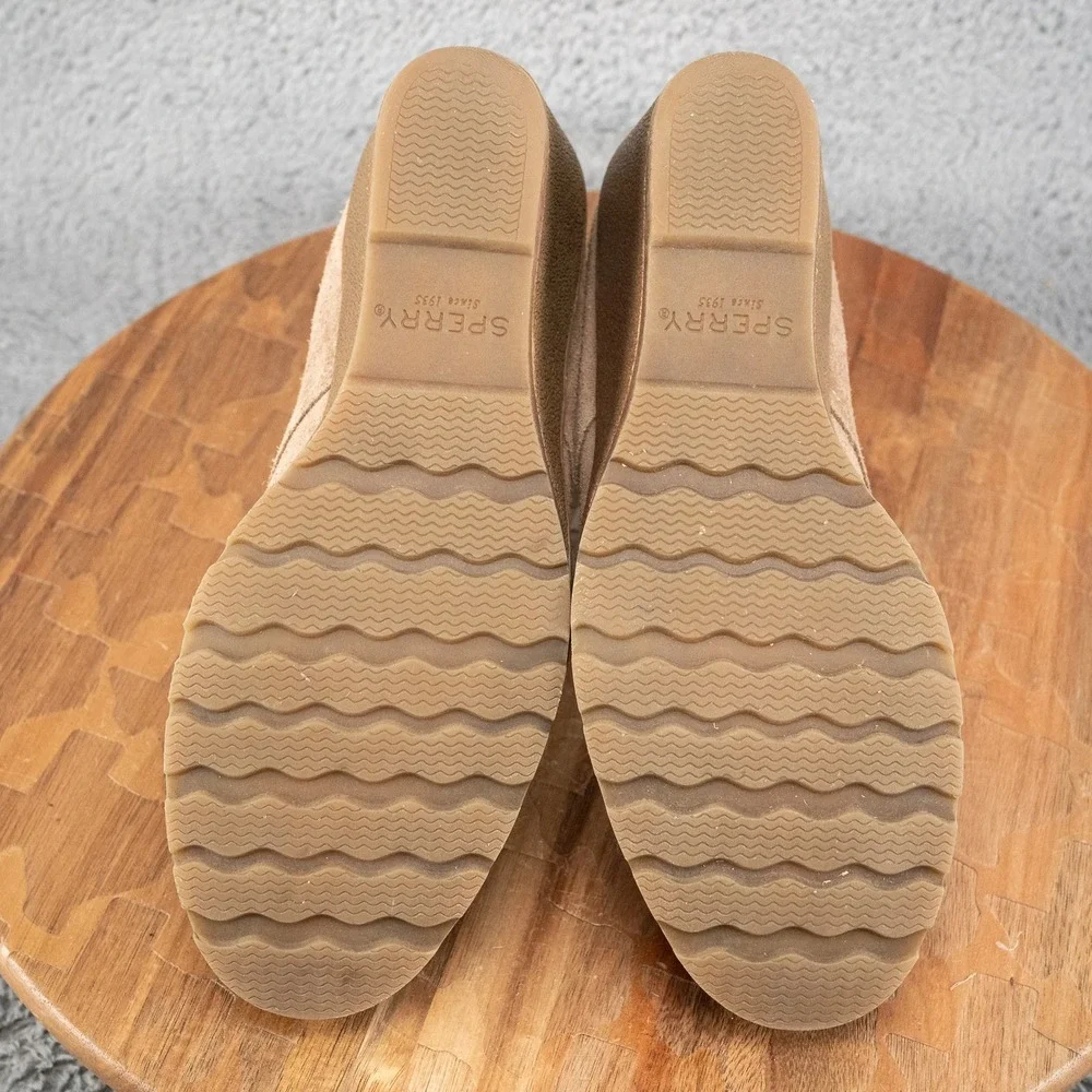 Sperry Top Sider Stella Prow Women 7.5 M Ankle Wedge Bootie Suede Taupe STS96139